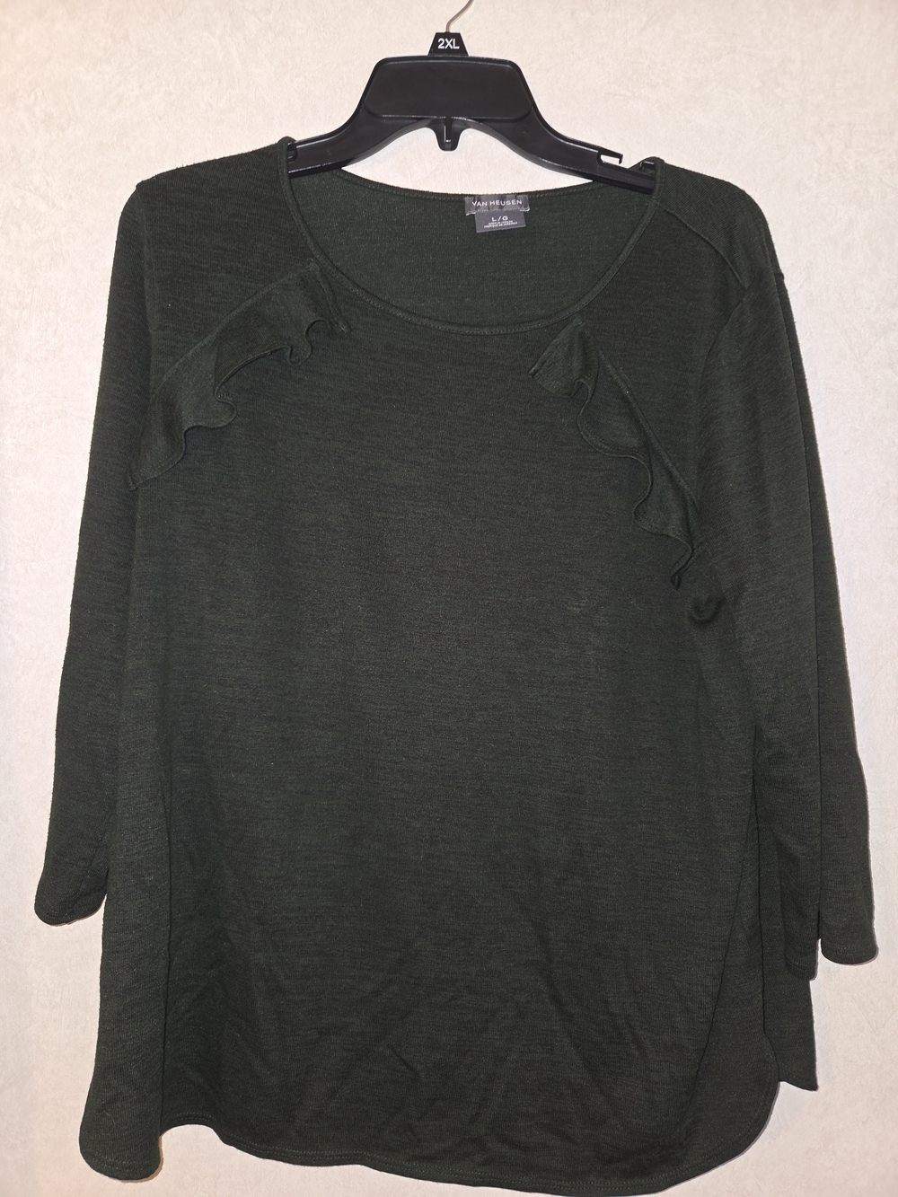 Van Heusen Dark Olive Green Ruffle-Accent Long Sleeve Top